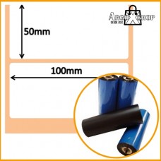 Bobina de Etiquetas de Papel Couchet - 100mm x 50mm + Ribbon de Cera 450 Metros